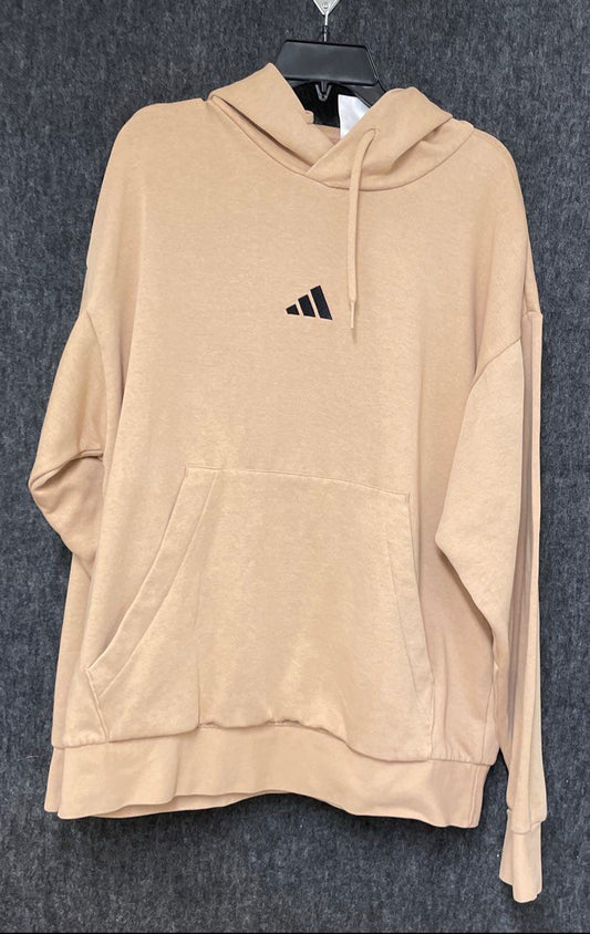 Adidas Men's Essentials Feel Cozy Fleece Hoodie Tan Beige Logo Pullover Sz XL