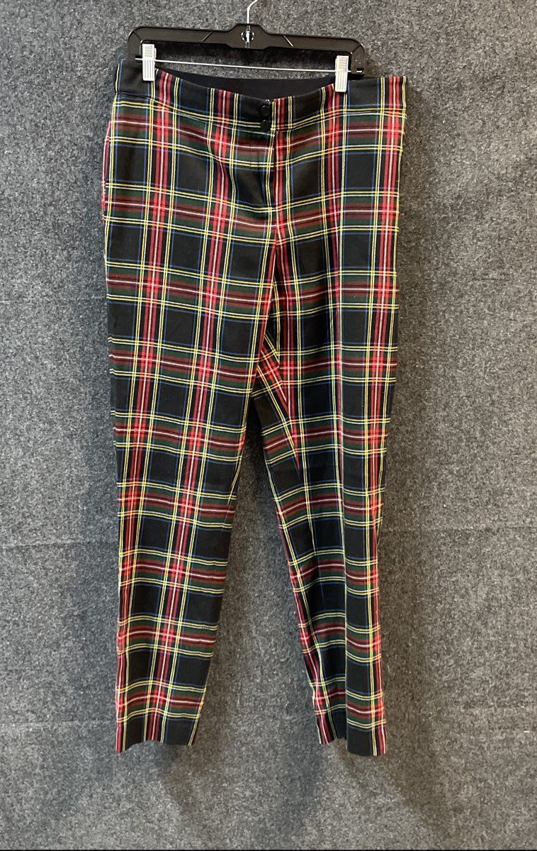 Long Tall Sally Women's Black Multicolor Plaid Tartan Tapered Pants Sz 16
