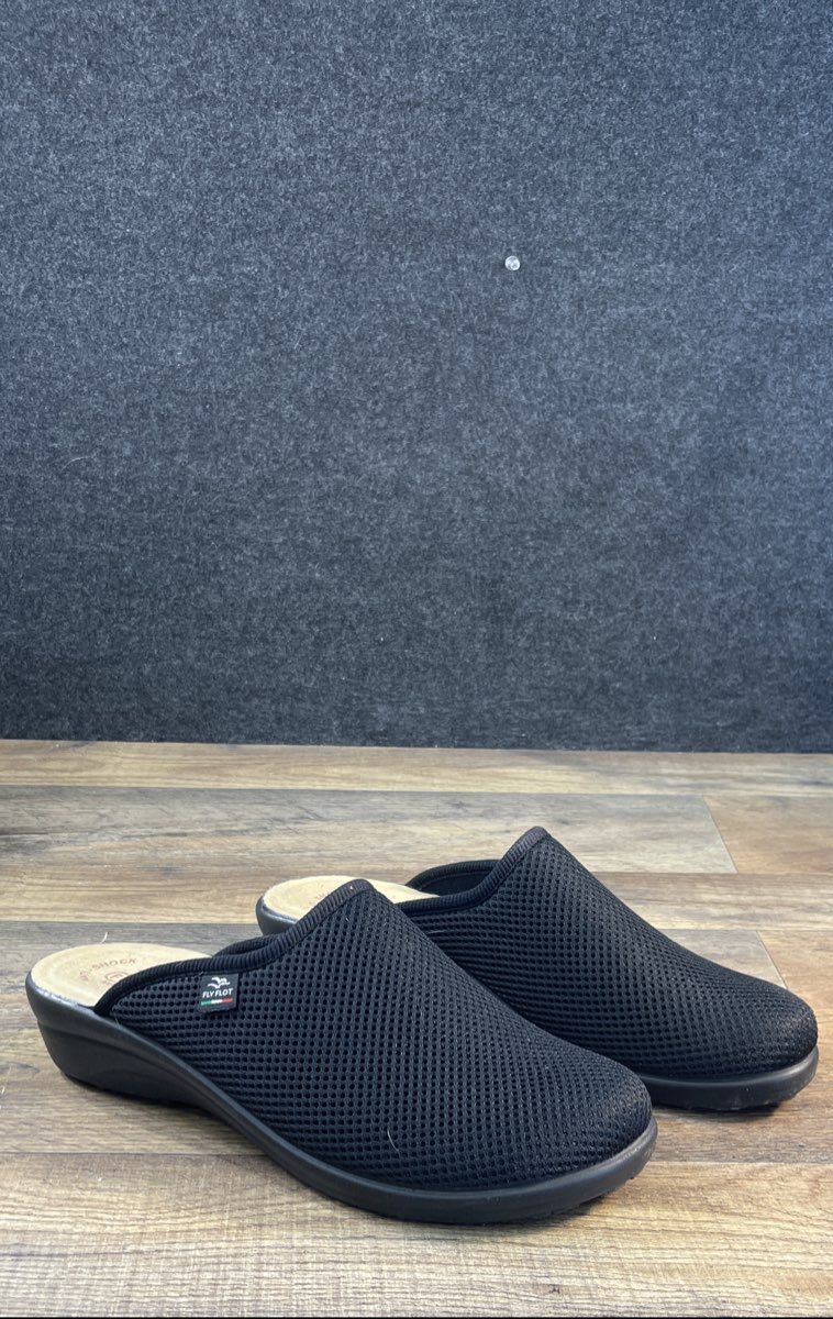 Fly Flot Anti-Shock Black Mesh Comfort Slip-On Clogs Made in Italy Size 41