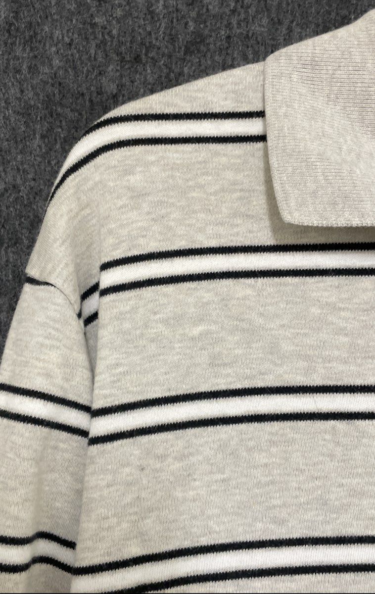 Vintage 90s Polo Ralph Lauren Men's Grey Striped Cotton Polo Shirt Sz L