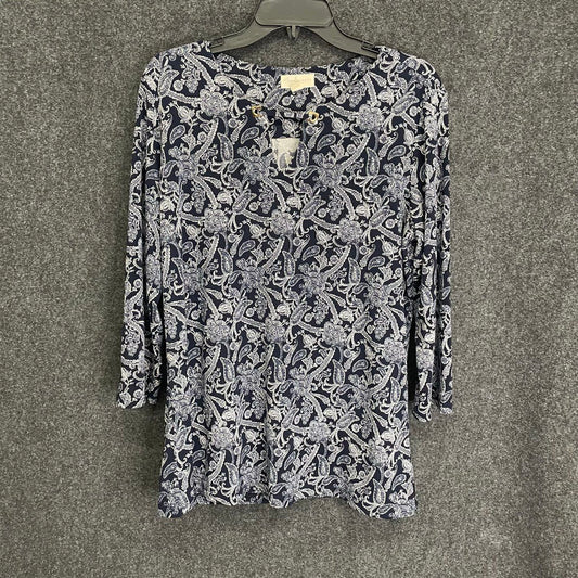 Magnolia Grace Women's Navy Blue White Paisley 3/4 Sleeve Tunic Shirt Sz L
