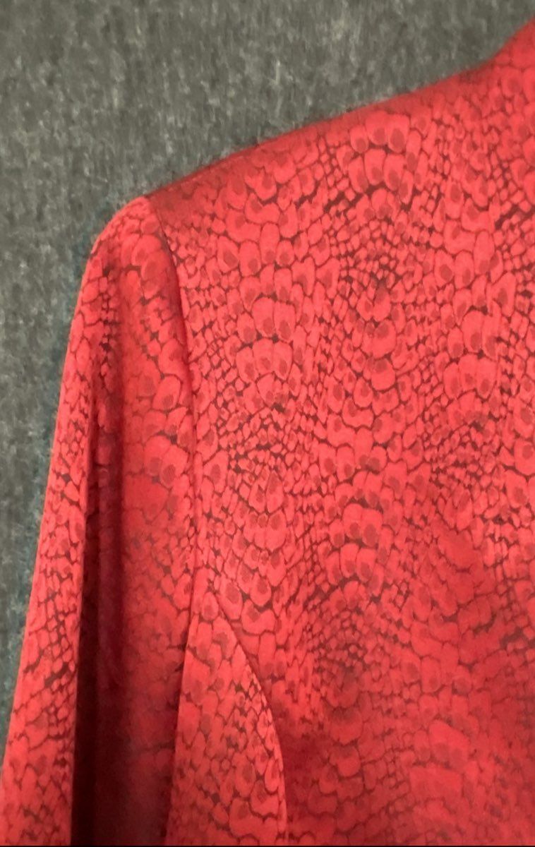 Jones Studio Women's Red Black Textured Jacquard Mandarin Collar Blazer Sz 12