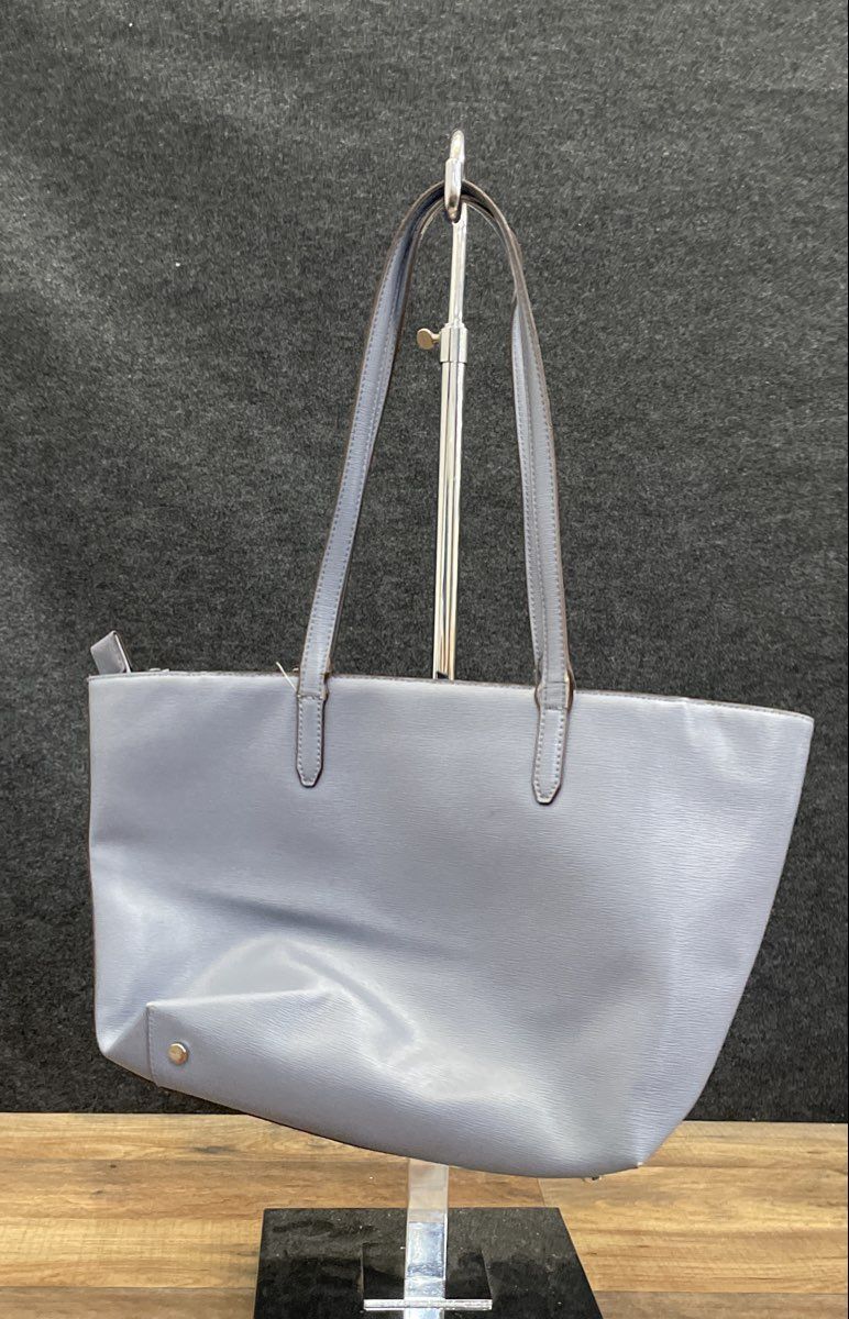 DKNY Blue Saffiano Leather Large Tote Bag Donna Karan Shoulder Bag Silver Tone