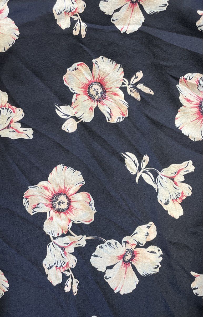 Ann Taylor Women's Navy Blue Floral Long Sleeve Blouse Pleated Cuffs Size XL