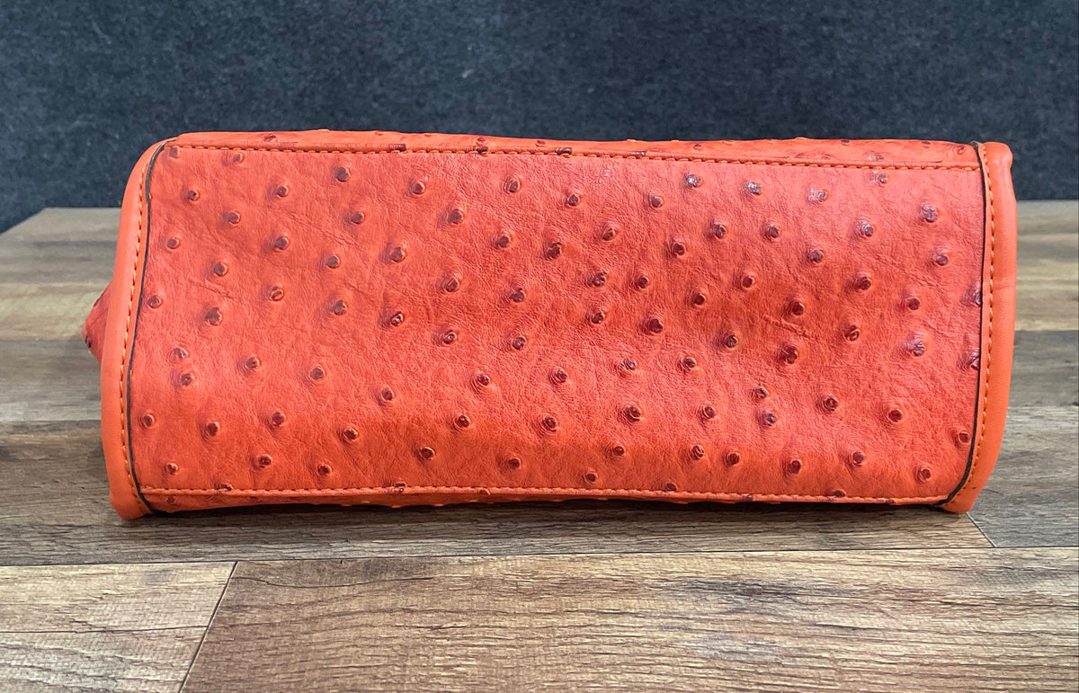Orange Ostrich Embossed Medallion Tote Handbag Crossbody Shoulder Bag Large