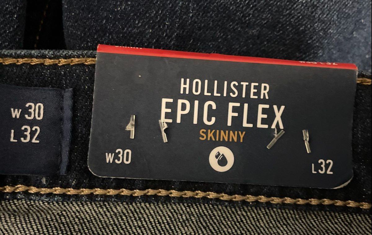 Hollister Men's Epic Flex Skinny Jeans Dark Wash Faded Whiskering NWT 30x32
