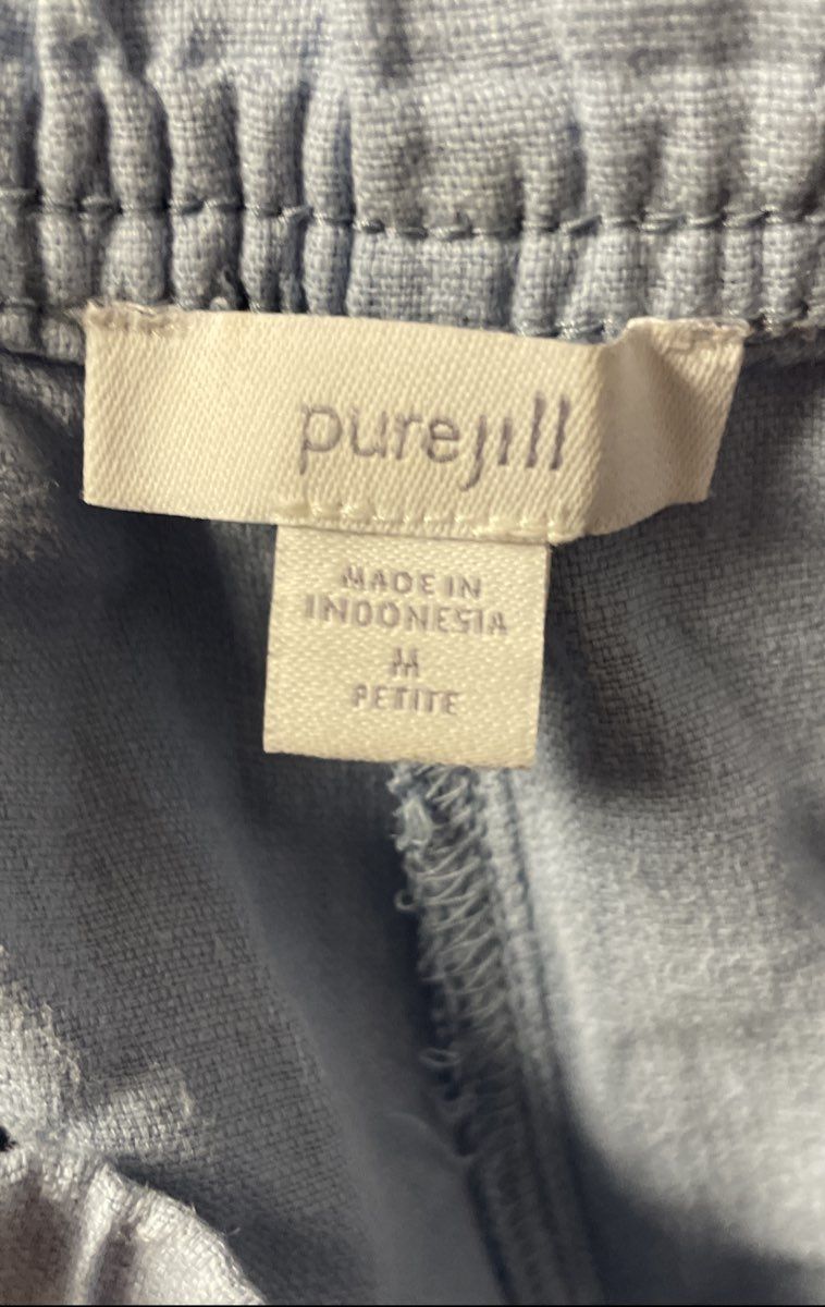 Purejill Women's Blue Linen Tencel Blend Wide Leg Crop Pants Sz MP