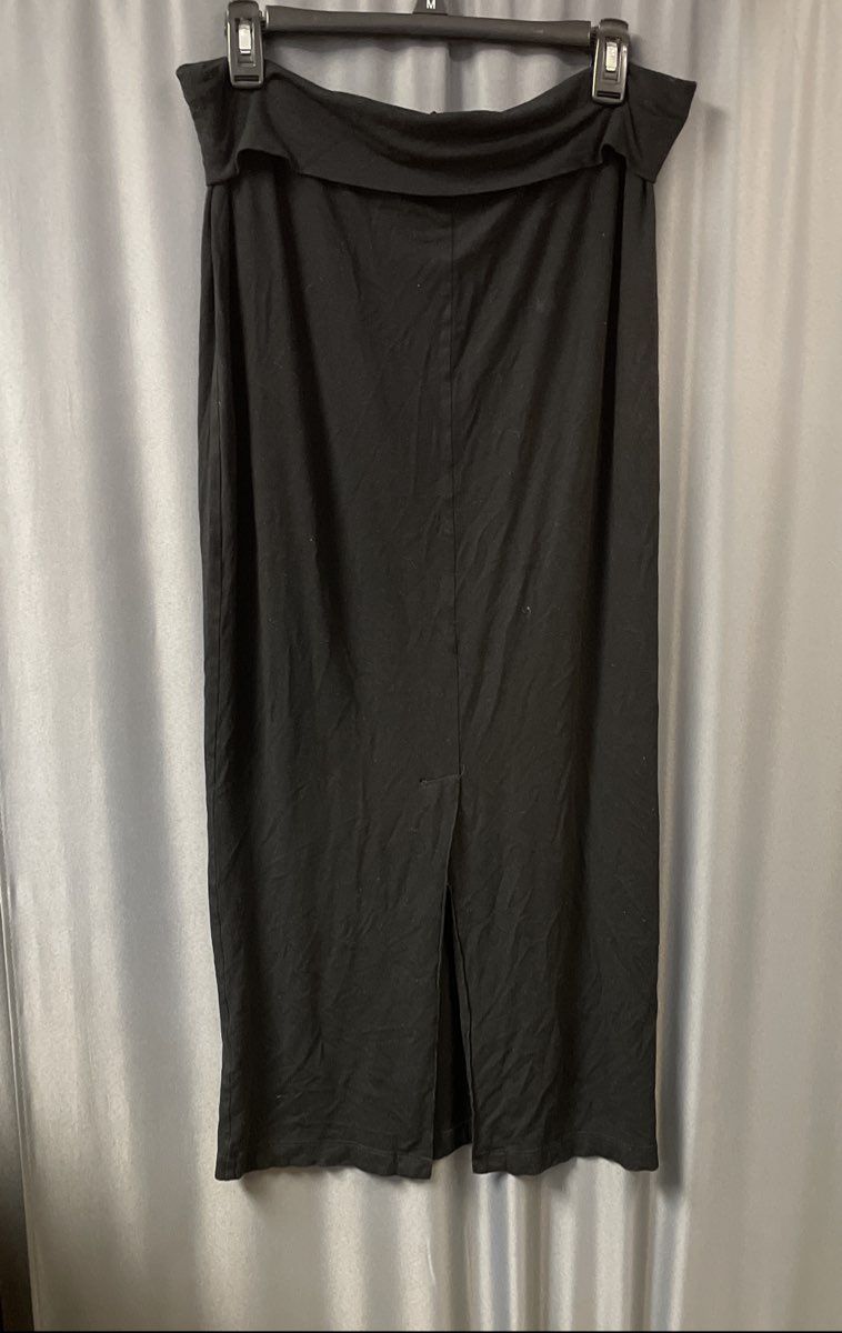 Eileen Fisher Women's Black Rayon Jersey Fold-Over Maxi Skirt Rear Slit Size M