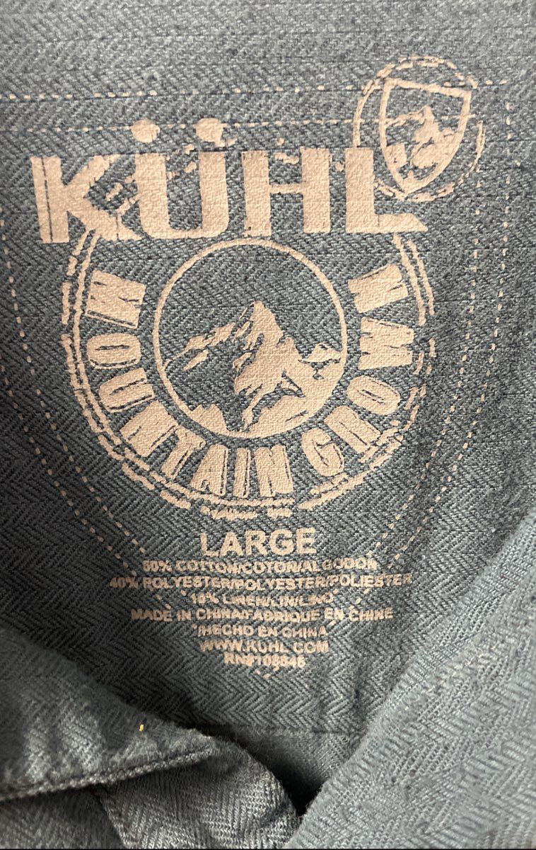 Kuhl Men's Teal Herringbone LS Button Down Cotton Linen Blend Shirt L