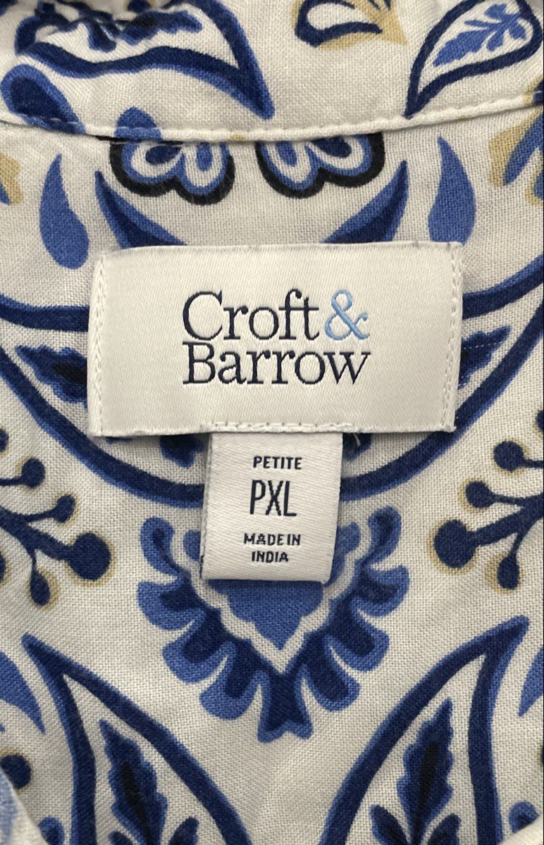 Croft & Barrow Women's Blue Floral Button Up Rayon Blouse Sz PXL