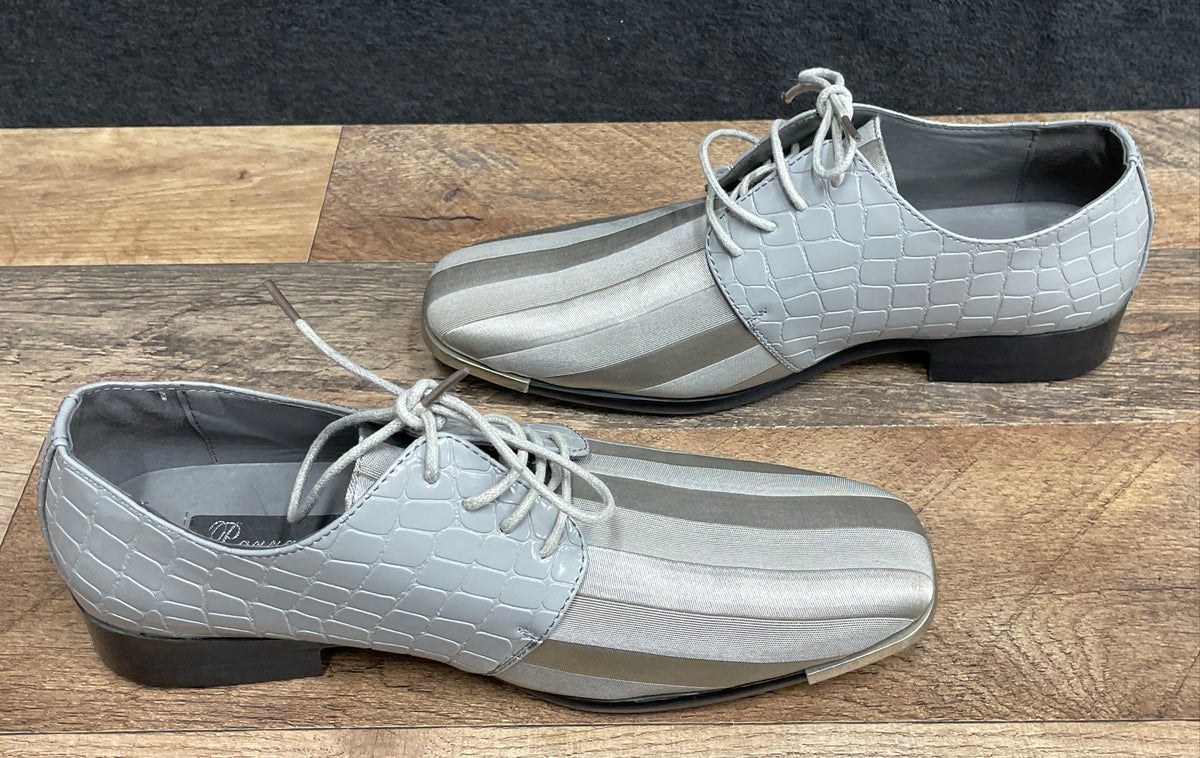 Parrazo JY-2 Grey Striped Faux Croc Square Toe Dress Shoes Derby Size 8.5