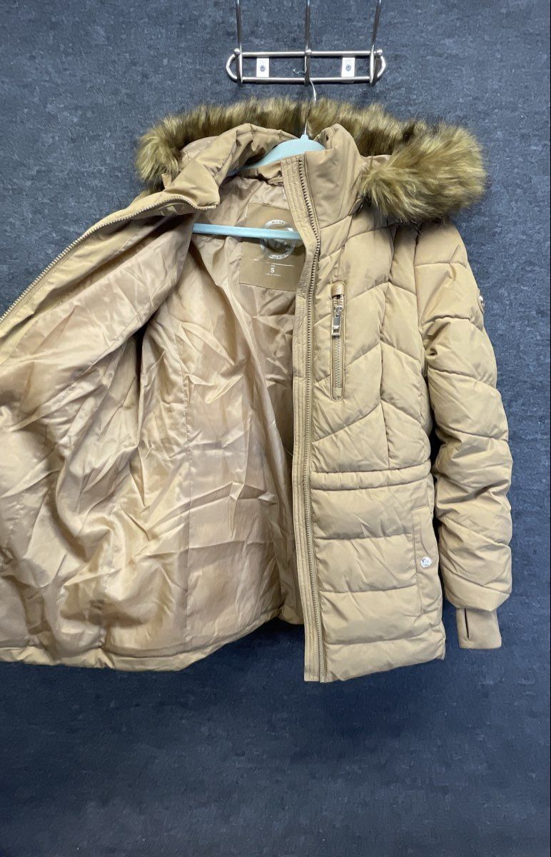 MICHAEL Michael Kors Women's Tan Faux Fur Trim Hooded Puffer Jacket Sz S