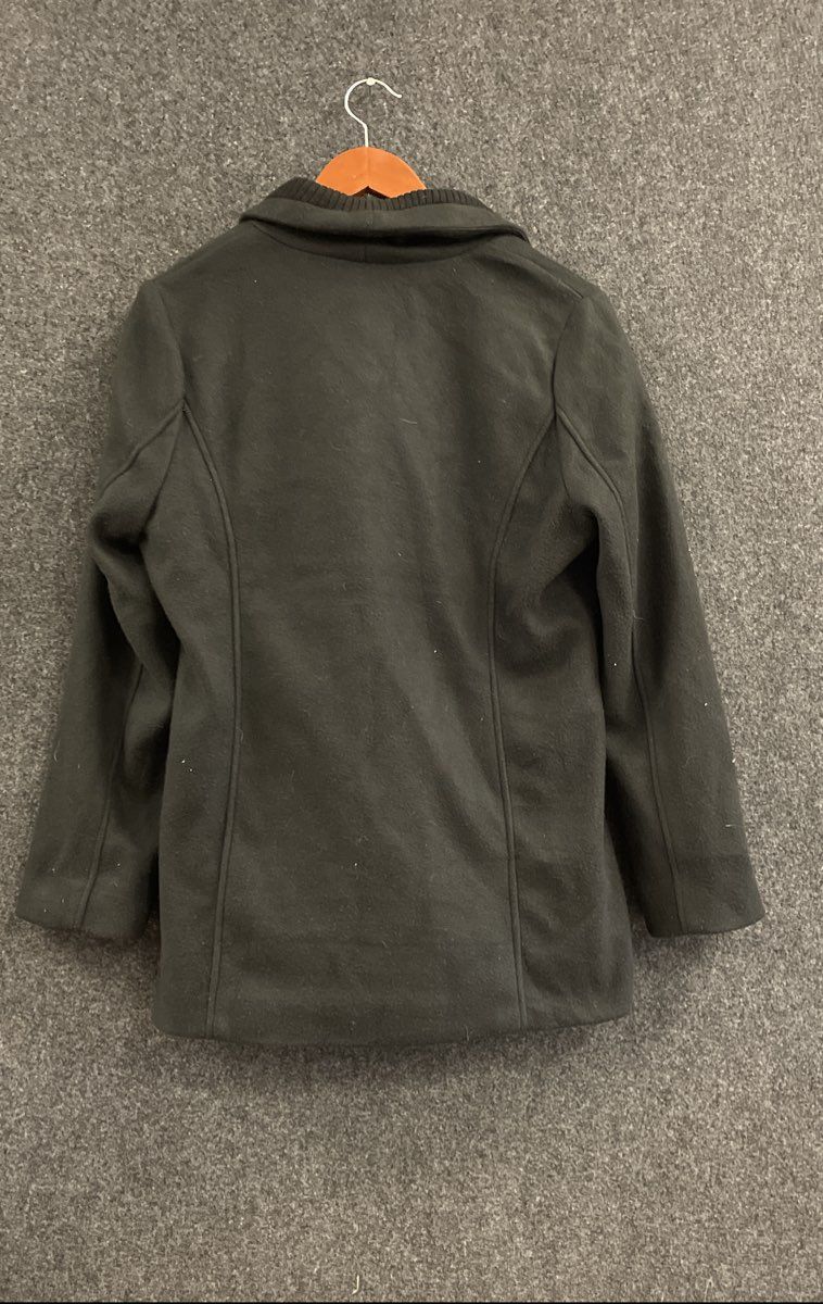 Hollyland Women's Black Double Breasted Pea Coat Jacket Ribbed Shawl Collar Sz G