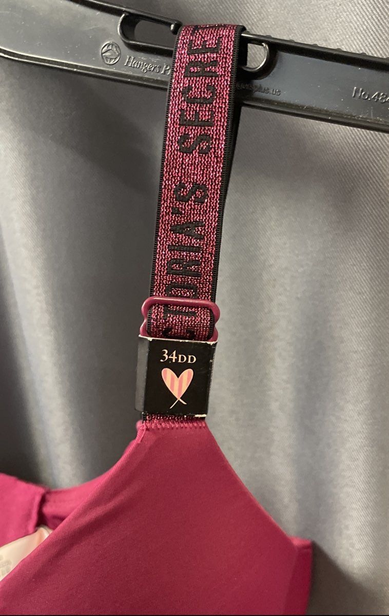 Victoria's Secret Women's Bra Burgundy Shine Strap Logo NWT Sz 34DD