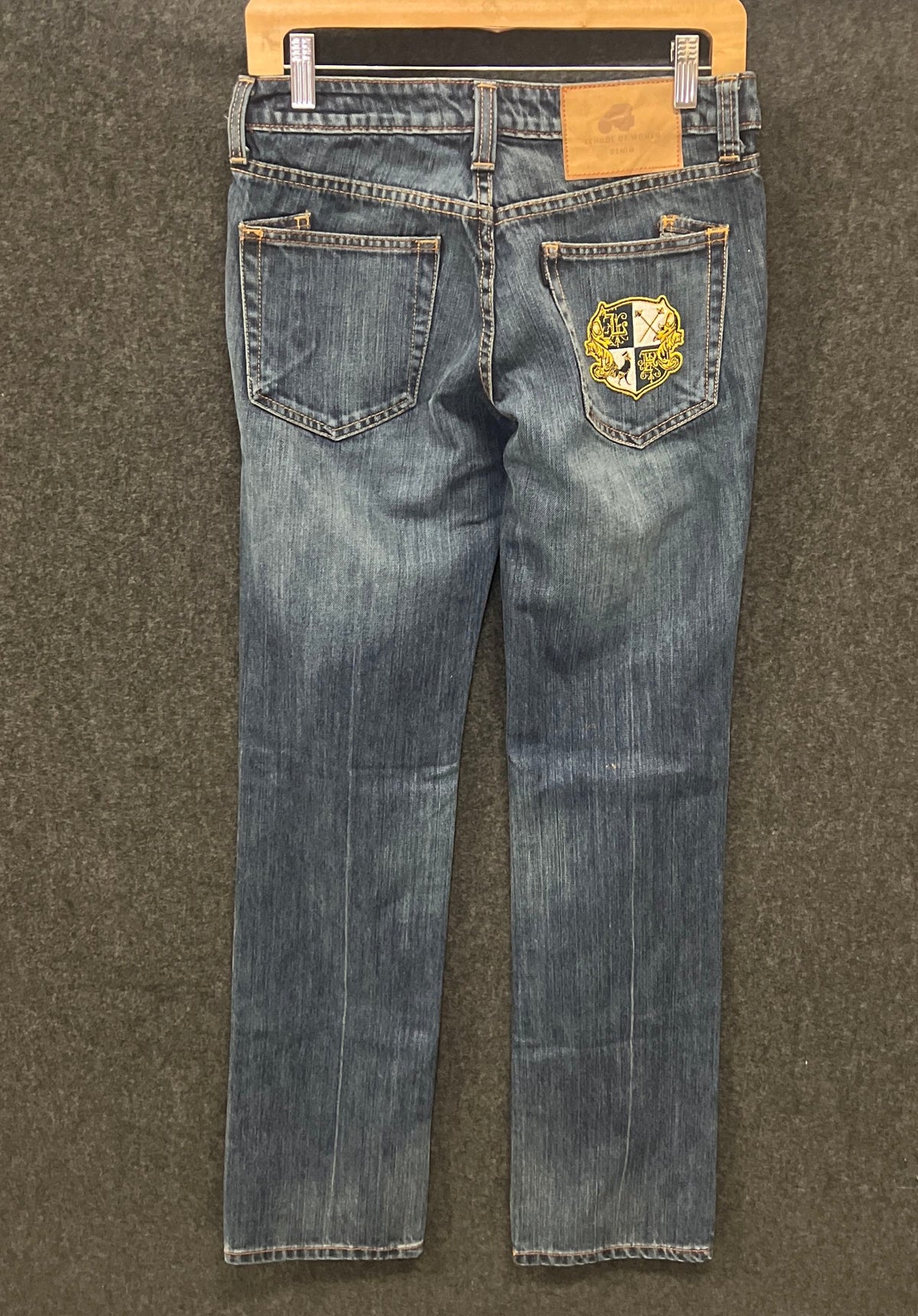 School of Women Women's Jeans Blue Medium Wash Straight Leg Crest Patch Sz 28