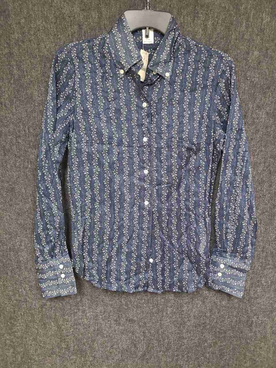 J. Crew Women's Blue Floral Vertical Stripe Button Down Shirt NWT Sz 4