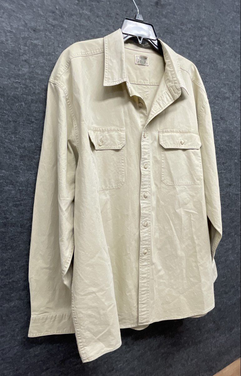 Vintage 90s L.L. Bean Cotton Canvas Field Shirt Khaki Button Up Sz XL