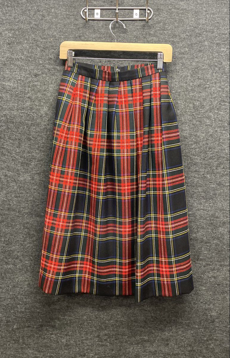 Vintage 90s Lands' End Women's Red Plaid Wool Pleated A-Line Skirt Sz 6P