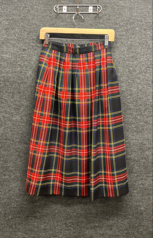 Vintage 90s Lands' End Women's Red Plaid Wool Pleated A-Line Skirt Sz 6P