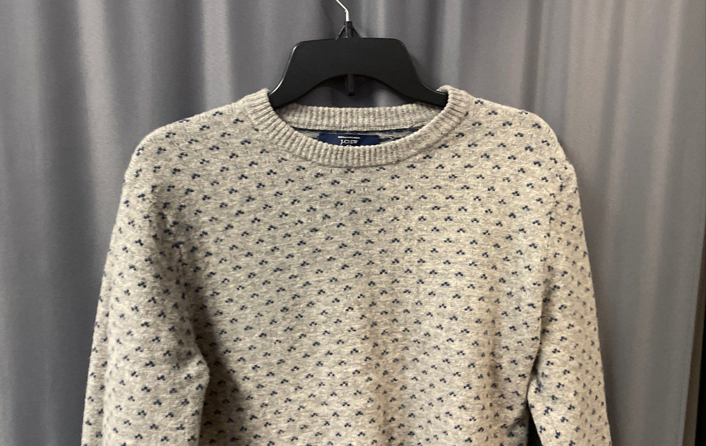 J. Crew Men's Gray Blue Patterned Lambswool Crewneck Sweater Sz M