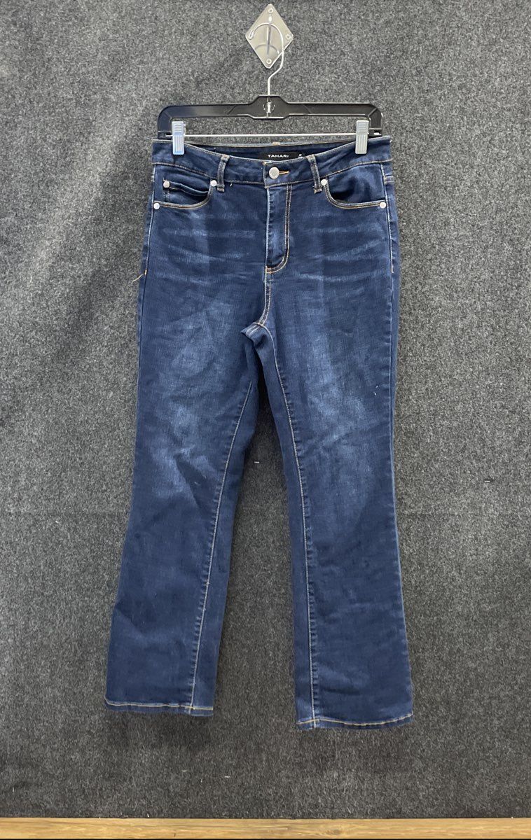 Tahari Women's Dark Blue Wash Stretch Straight Leg Denim Jeans Sz 6P