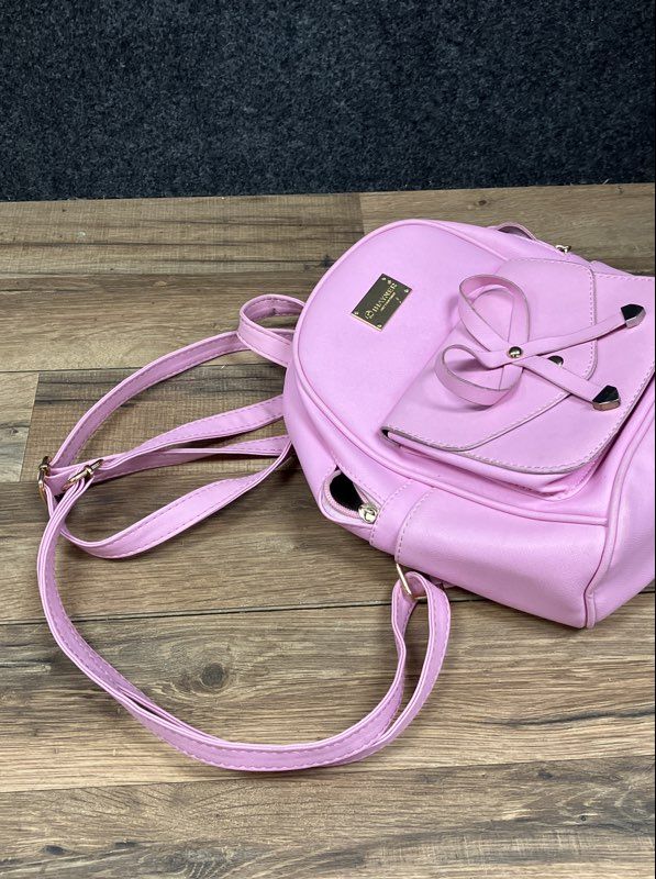 IHAYNER Pink Faux Leather Bow Front Mini Backpack Purse Gold Hardware