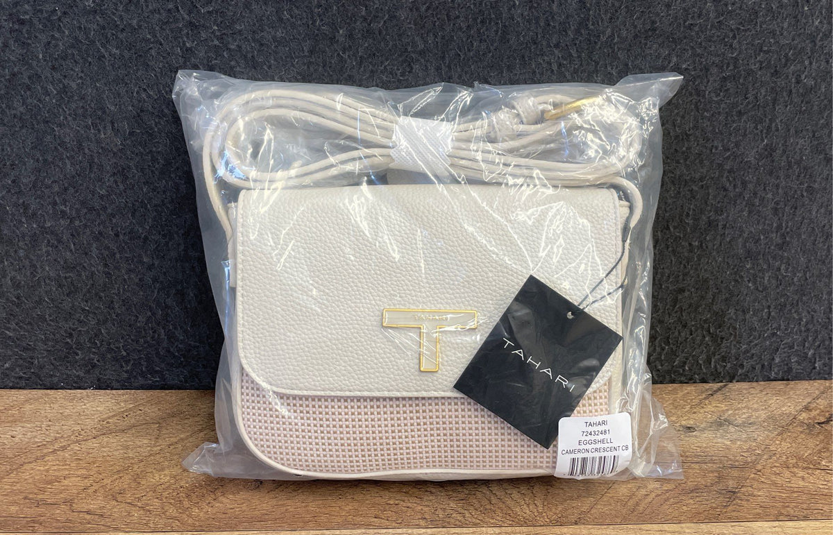 Tahari Eggshell Cameron Crescent Crossbody Bag Gold Hardware NWT