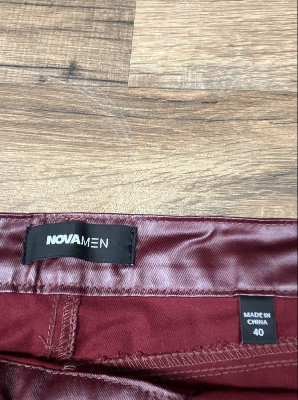 NovaMen Men's Keep It Solid Faux Leather Stacked Flare Pants Red Size 40 NWT