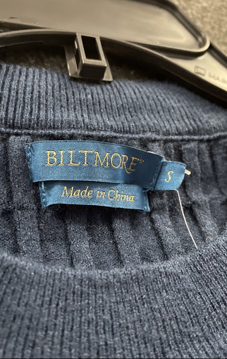 Biltmore Women's Blue Mini Cable Crew Sweater Rayon Blend Puff Sleeve NWT Sz S