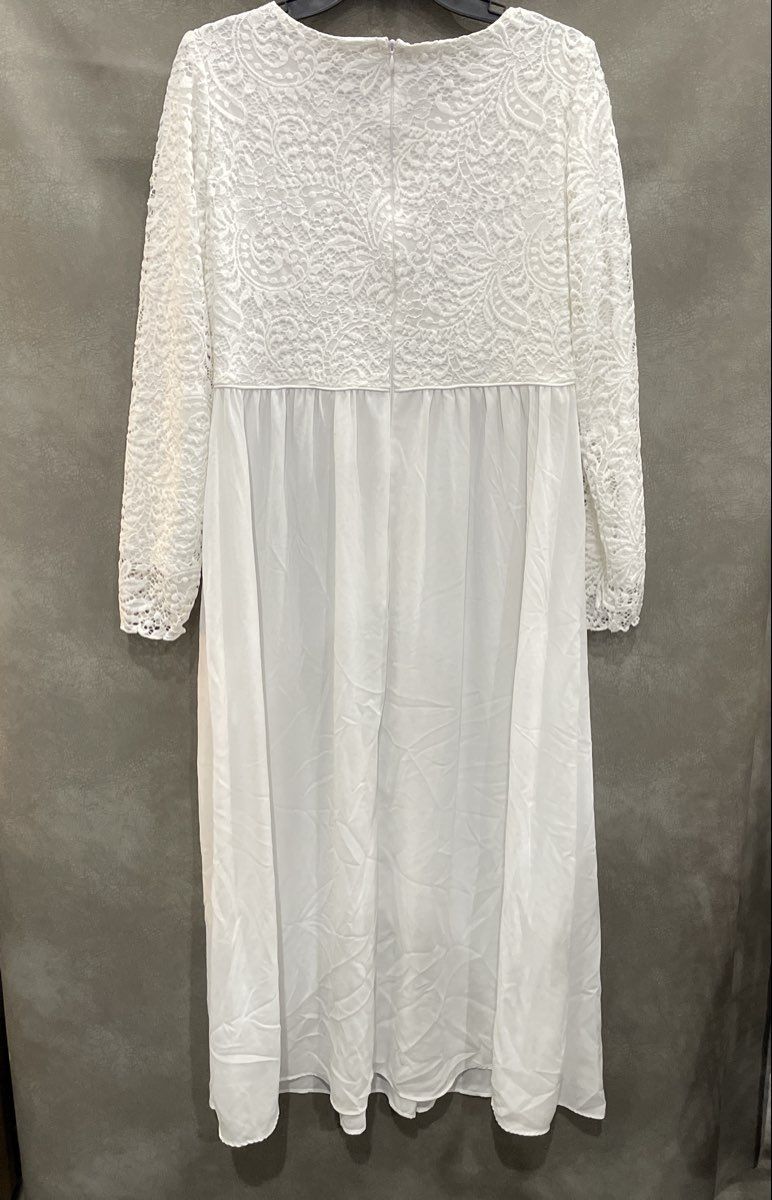 White Elegance Women's London Dress White Lace Bodice Long Sleeve Maxi Sz SP