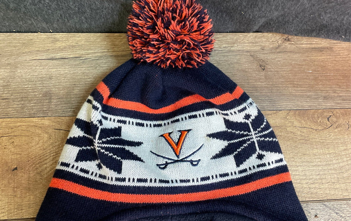 New Era University of Virginia UVA Winter Hat Navy Orange Earflap Beanie OSFM
