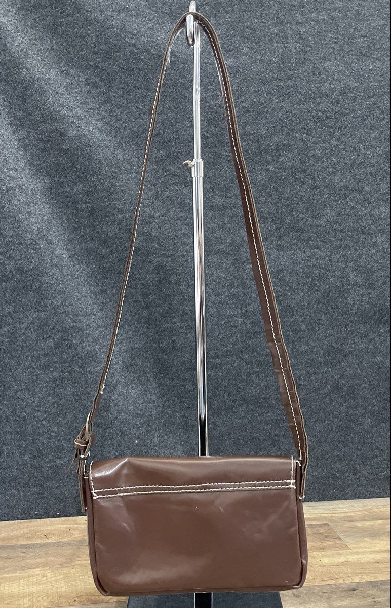 Vintage Brown Leather S Monogram Crossbody Bag White Contrast Stitching
