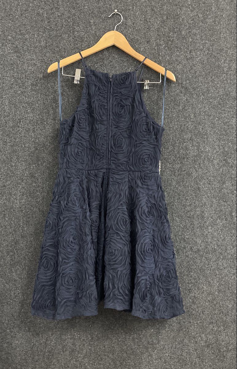 Trixxi Women's Navy Rosette Halter Cocktail Dress Rhinestone Waist Sz 11