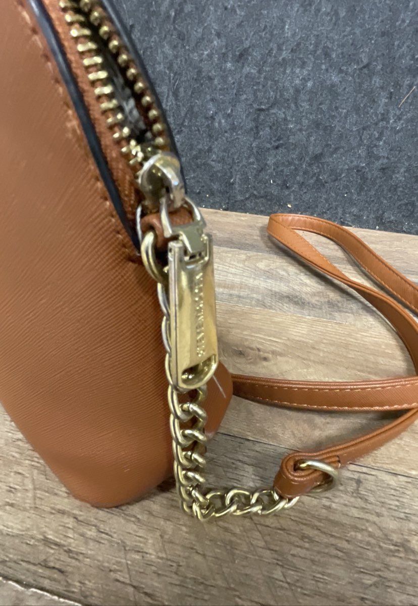 Steve Madden Brown Saffiano Dome Crossbody Bag Gold Hardware