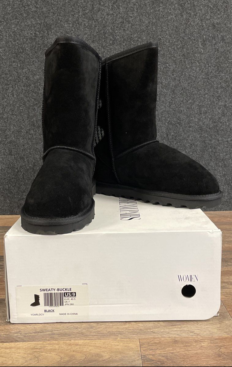 Dream Pairs Sweaty-Buckle Black Knit Back Winter Boots Women's Size 9