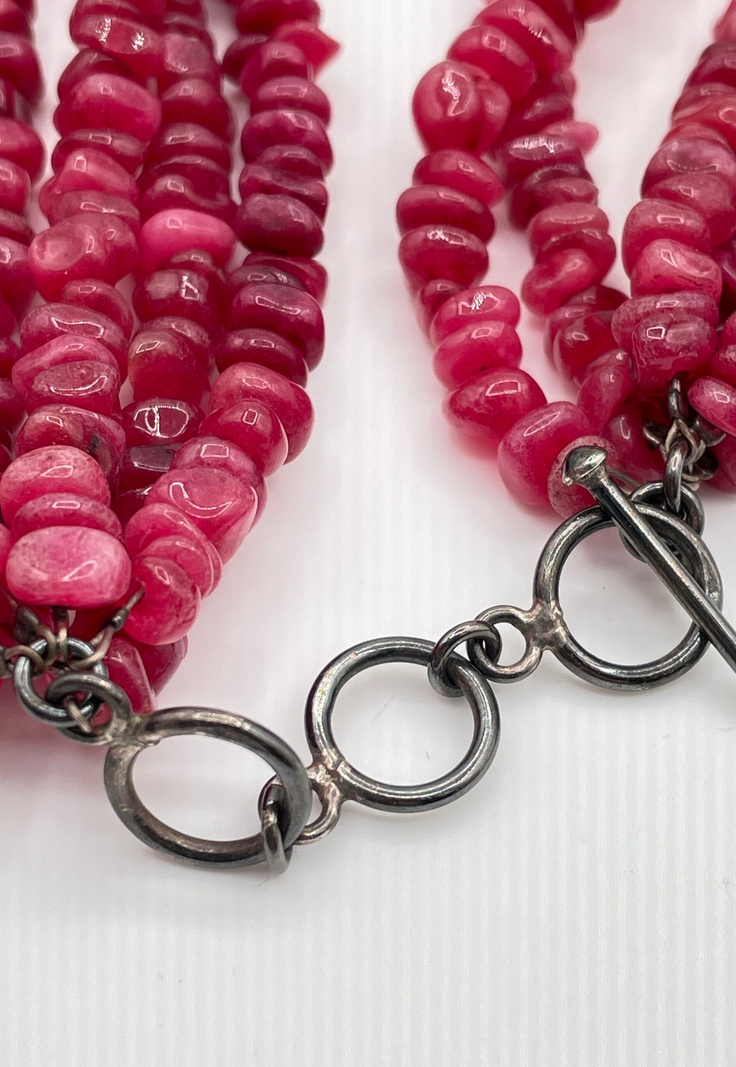 Multi-Strand Red Glass Rondelle Bead Necklace w/ 925 Sterling Silver Clasp 155g
