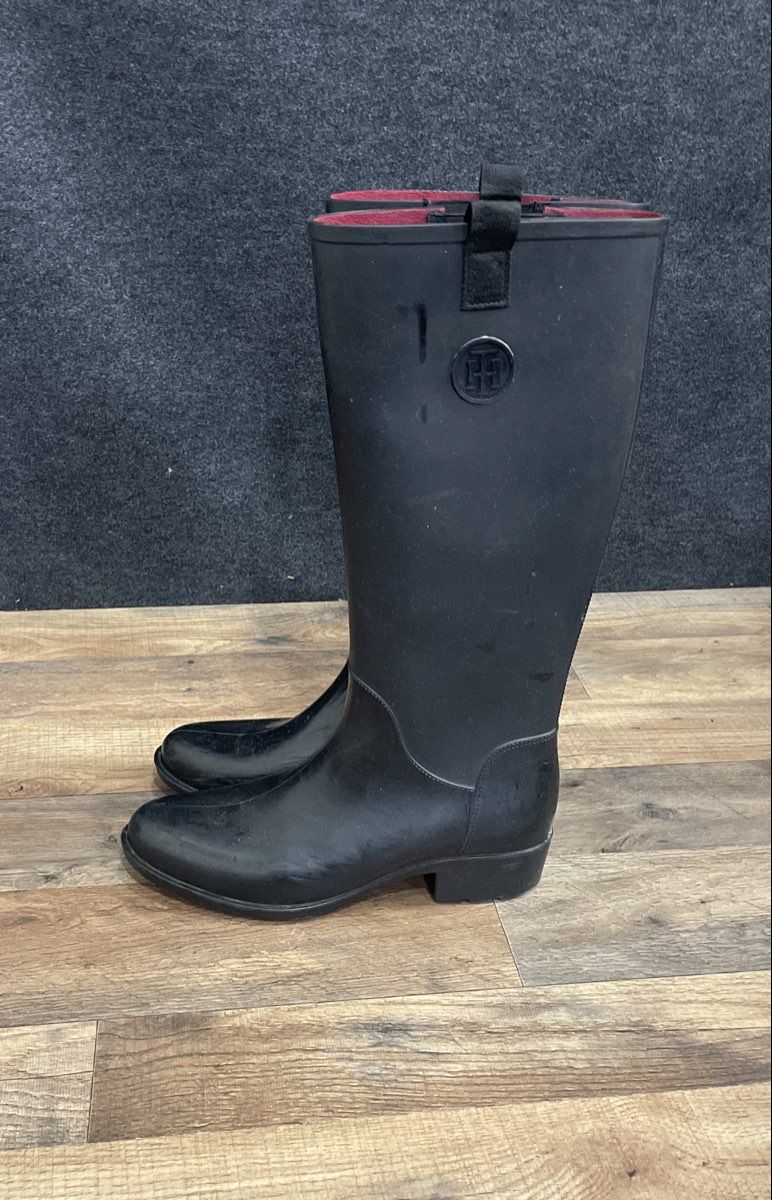 Tommy Hilfiger Black Tall Rubber Rain Boots Women's Size 9M