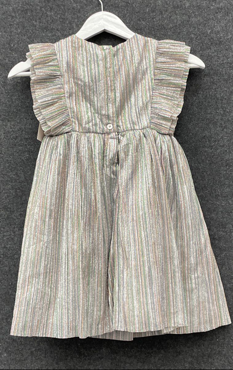 Pippa & Julie Girls Silver Multicolor Striped Ruffle Party Dress NWT Size 6