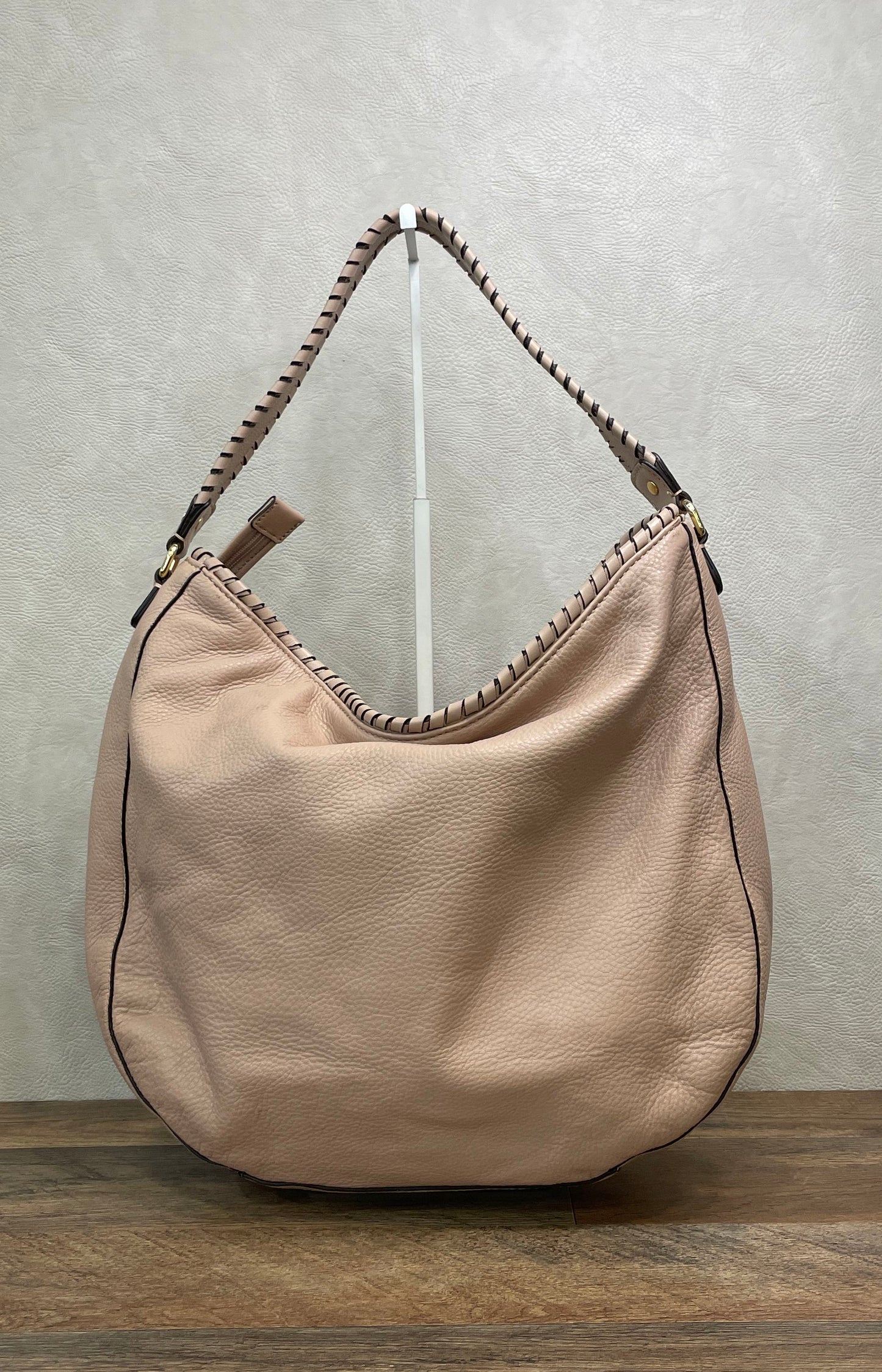 Michael Kors Cream Pebbled Leather Whipstitch Hobo Shoulder Bag Gold Hardware