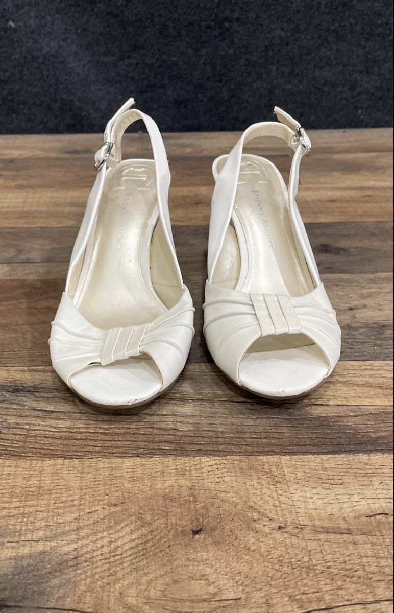 Etienne Aigner White Peep Toe Slingback Heels Women's Size 7.5