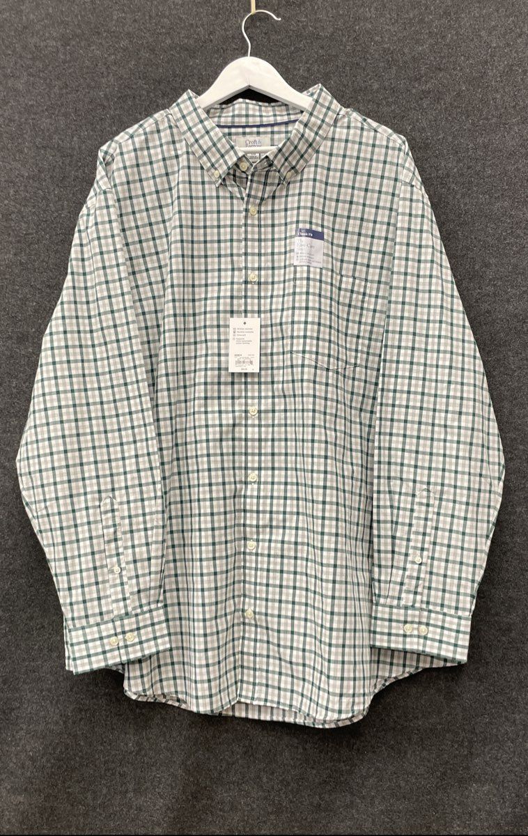 Croft & Barrow Men's Green White Plaid Easy Care Shirt Big & Tall 3XB NWT