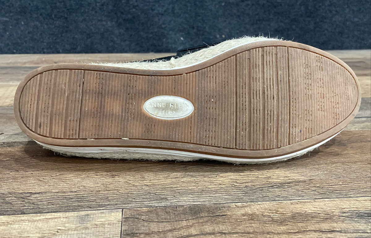 Anne Klein Joy Black Faux Leather Zipper Espadrille Flats Size 9M