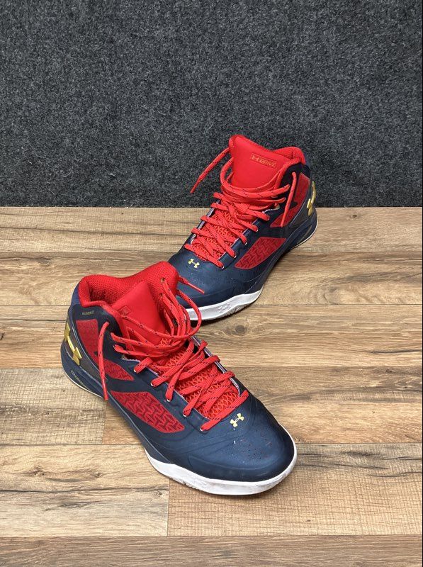 Under Armour Clutchfit Drive 2 Steph Curry Navy Red Gold Shoes Men's Size 10