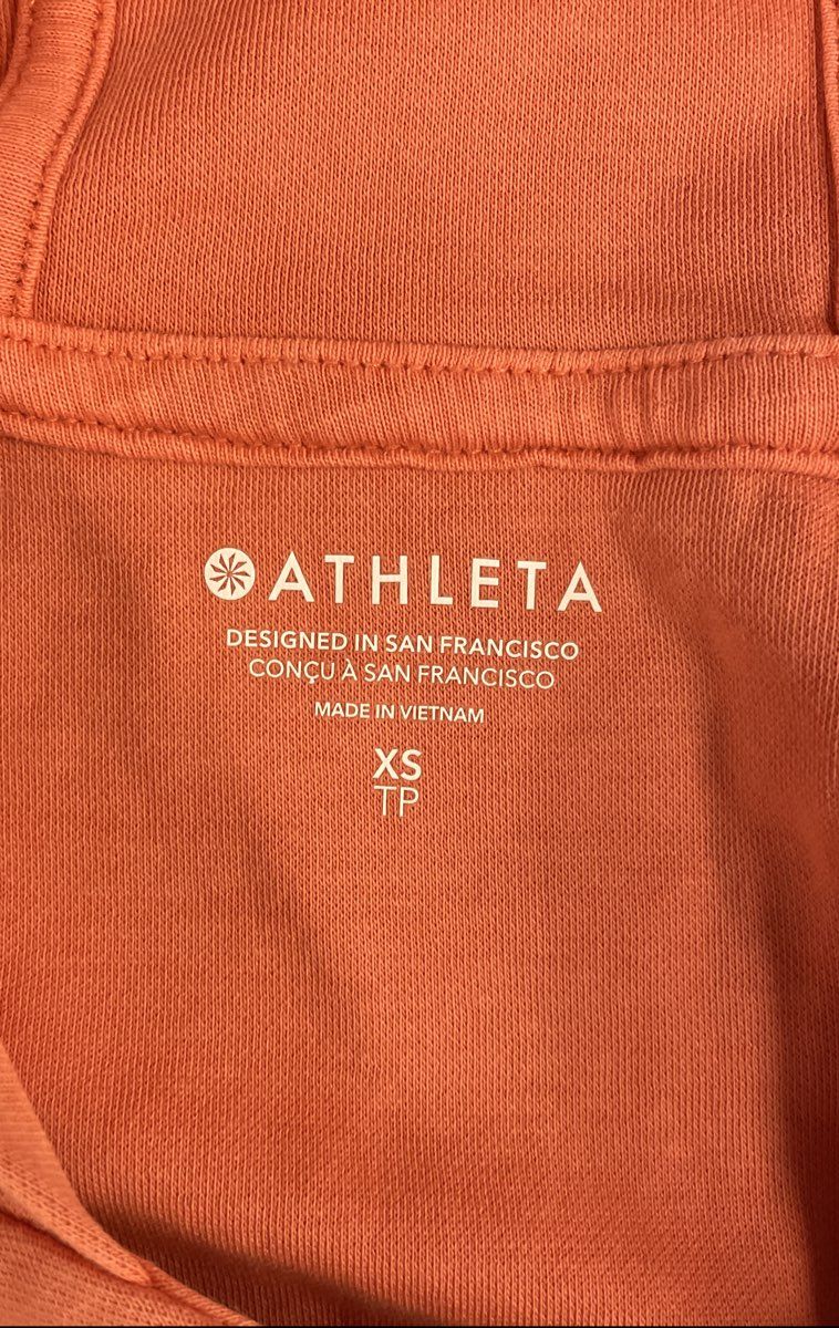 Athleta Orange Sundown Washed Cotton V-Neck Hoodie Women's XS