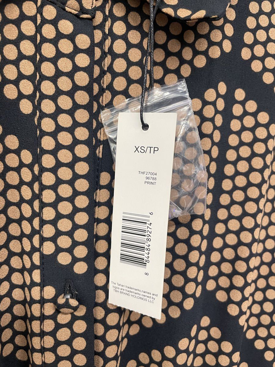 Tahari Women's Black Tan Geometric Honeycomb Tiered Smocked Maxi Dress NWT Sz XS