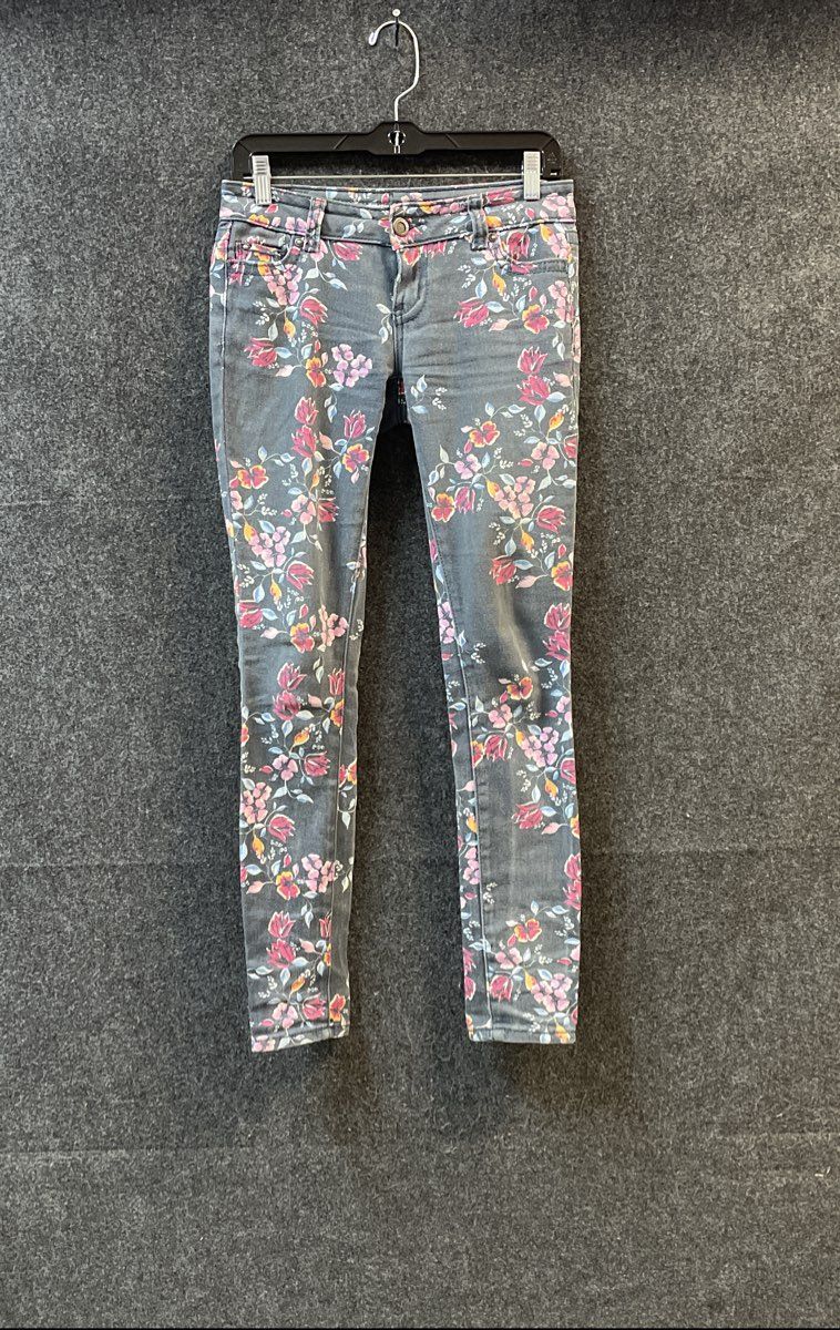 1st Kiss Women's Gray Floral Print Cotton Stretch Skinny Pants Sz 1