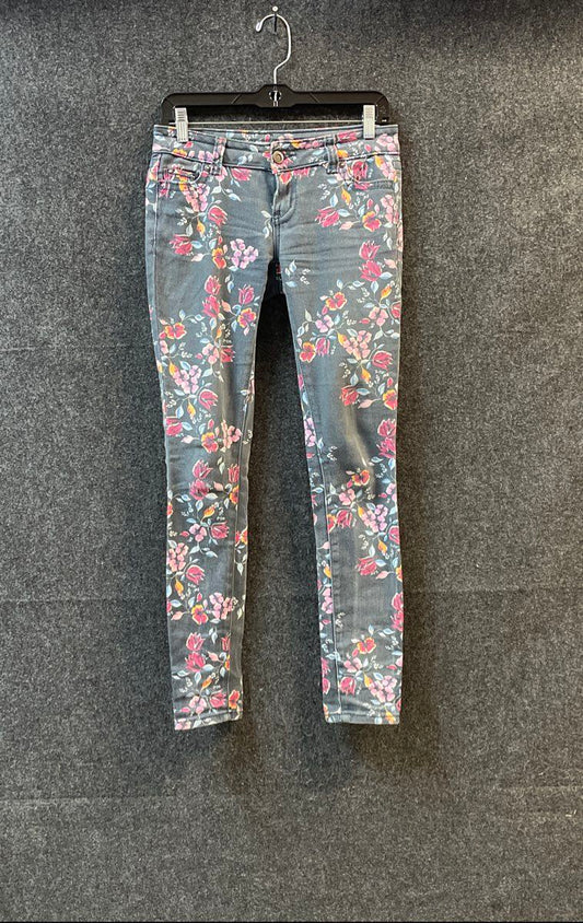 1st Kiss Women's Gray Floral Print Cotton Stretch Skinny Pants Sz 1