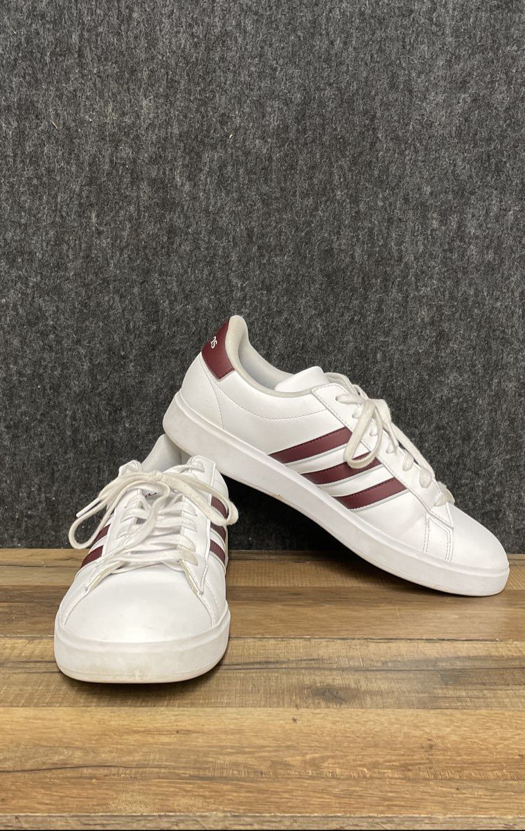 Adidas Grand Court 2.0 White Burgundy Lifestyle Sneakers Size 10.5