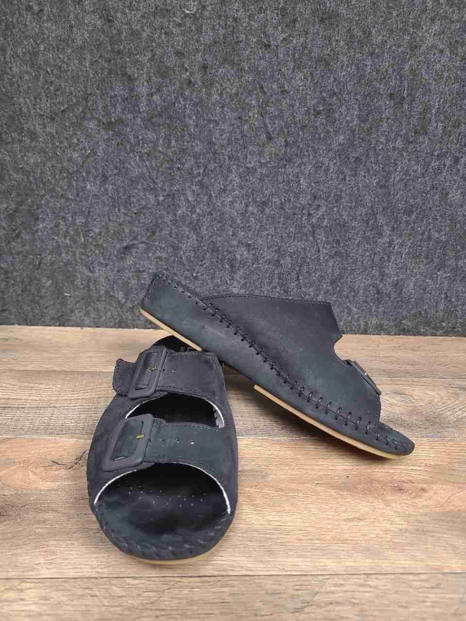 La Plume Black Leather Two-Strap Slide Sandals Made in Italy Size 37