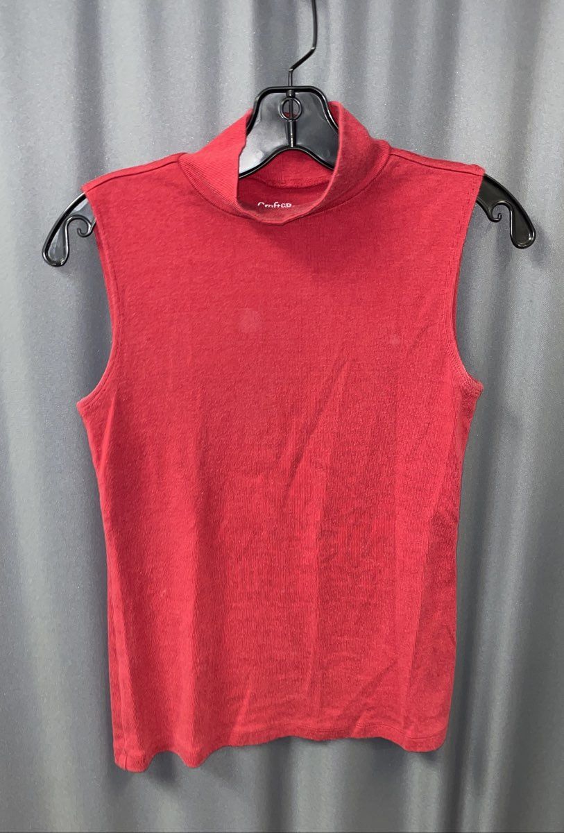 Croft & Barrow Women's Red Mock Neck Ribbed Sleeveless Tank Top Size S
